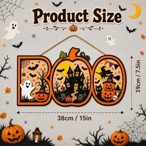 Halloween Decorations - Halloween Wooden Boo Sign for Front Door - Image 4
