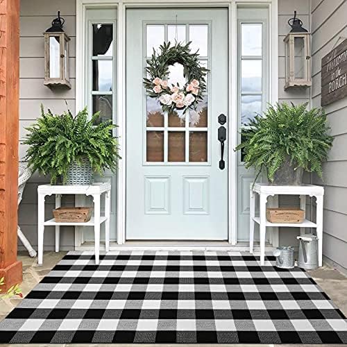 IOHOUZE 4x6 Buffalo Plaid Outdoor Rug, Washable Front Porch, Black White by iOhouze
