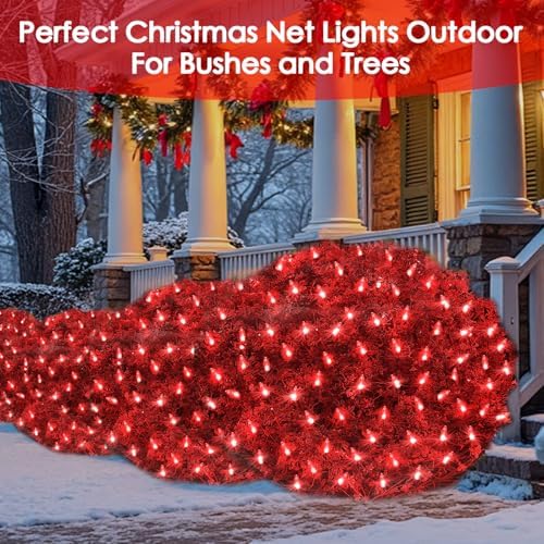 Christmas Net Lights Outdoor for Bushes, 6x5ft 120LED Net Light Outdoor Mesh Lights, Connectable Waterproof Net Light for Bushes,Garden,Yard,Trunk,Xmas Tree,Christmas Décor (Red) - Image 2