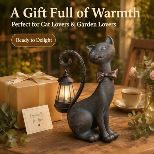 Cat Outdoor Statues with Solar Garden Light - Image 3