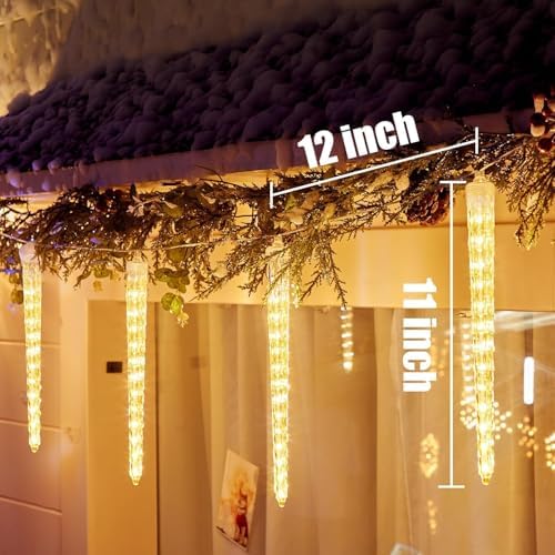 Brightown Christmas Meteor Shower Icicle Lights Outdoor, 2 Pack Total 40ft with 40 Large Tube 960 LED Dropping Effect, Waterproof Decorations for House Eave Roofline, Warm White - Image 3