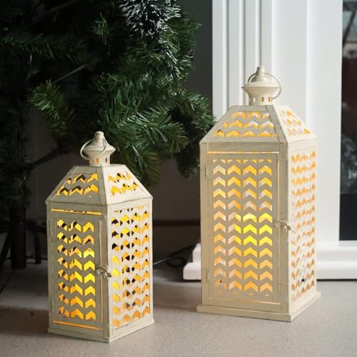 LED Lantern Decorative Indoor & Outdoor, Set of 2 (18' & 13') Metal Candle Lanterns, Vintage Hanging Candle Holder for Front Porch, Patio, Wedding, Farmhouse Home, Christmas Decoration - Image 4