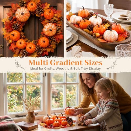 HANSGO 50 PCS Artificial Pumpkins with Pinecones Acorns and Maple Leaves - Image 3