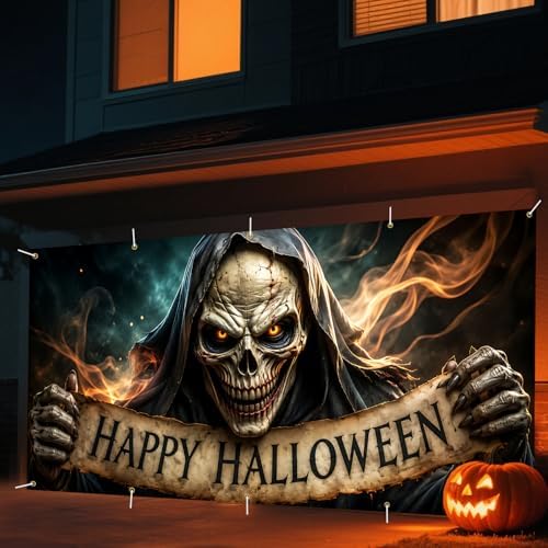 7 x 16 ft Vintage Skull Halloween Garage Door Decorations Halloween decorations Witch Door Cover, Hanging Banner Cauldron Backdrop Mural for Home - Image 3