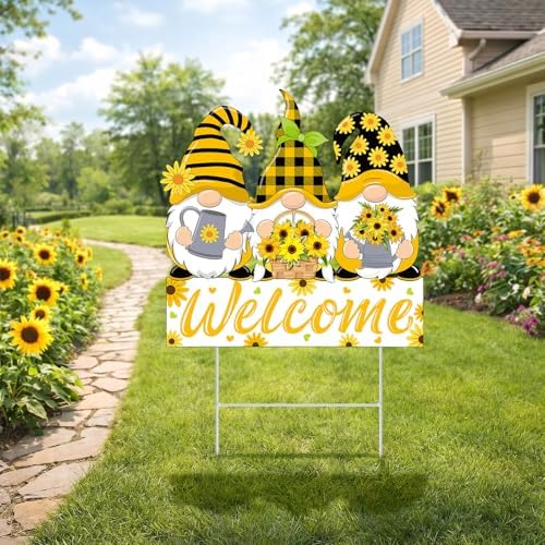 Yookeer Sunflower Gnome Decoration Outdoor Metal Sunflower Sign with Stakes - Image 5