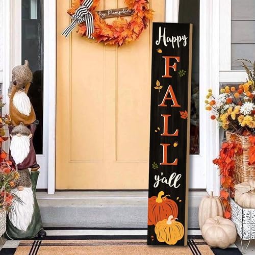 Happy Fall Y'all Welcome Porch Sign Decor Autumn Pumpkin Wooden Hanging Sign Door Porch Standing Decorative Signs Plaques for Front Door Farmhouse Outdoor Indoor Welcome Sign Wall Craft Decor 47.2"H by Unknown