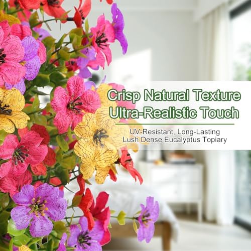 Alupssuc 2Pcs 20" Artificial Topiary Ball Flowers, UV Resistant Outdoor Faux Plants with Ground Spikes, Fake Bushes, 4 Colors Mix Spring Summer Decor for Garden, Porch, Patio & Indoor Planters - Image 4