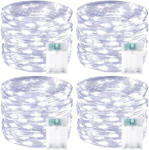 4 Pack 60 LED Fairy Lights Battery Operated with Timer, 20 FT Cool White by BOSSERN
