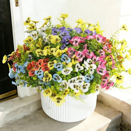 Artificial Pansies for Outdoors UV Resistant, 36pcs Fake Pansy Flowers Realistic, Yellow Pansy Flowers for Outdoor Planters, Colorful Faux Pansies Plants for Garden Outside Patio Porch Window Decor - Image 2