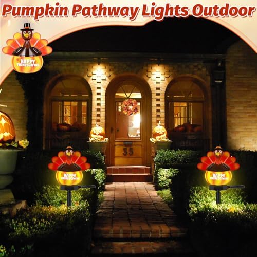 2 Pack Thanksgiving Solar Outdoor Lights Hand Painted Turkey Pumpkin Garden Lights Stake Fall Harvest Decor Driveway Lights Halloween Christmas Outside Yard Decorations for Patio Lawn Landscape - Image 6