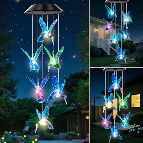 WENANA Solar Wind Chimes, Blue Hummingbird Gift for Mom by WENANA
