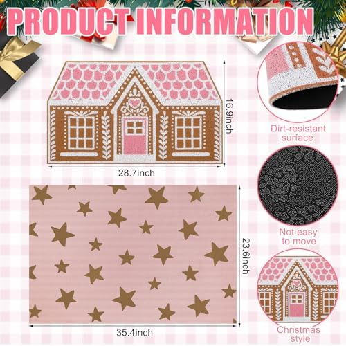 Drydiet Gingerbread Front Door Mat Non Slip Outdoor Porch Pink White - Image 2