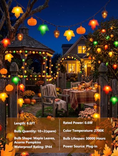 8.5Ft Fall Decor String Lights, 10 LED 3D Pumpkin Acorn Maple Leaf Plug in - Image 5