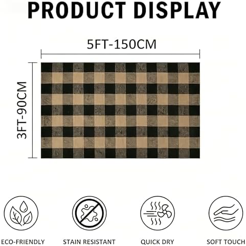 Fall Decor Buffalo Plaid Outdoor Rug 3x5 Ft Coffee and Black Checkered Area Rug Washable Doormats Indoor Outdoor Rugs for Porch Layered Front Door Mats, Entryway, Kitchen, Farmhouse - Image 2