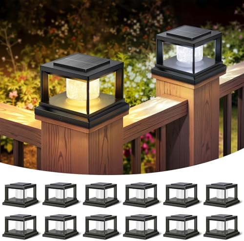 FOLKSMATE Solar Fence Post Cap Lights 12 Pack Outdoor Waterproof Black by FOLKSMATE