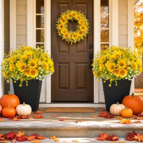 Fall Artificial Sunflowers Faux Mums Flowers Plants for Outdoor Decoration - Image 2