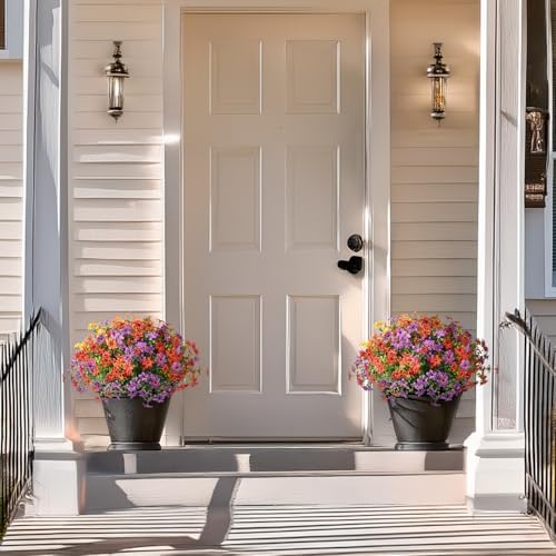 24 Bundles Artificial Flowers for Outdoors Spring Summer Decor, Realistic Faux Silk Flowers with Eucalyptus Stem, Fake Plants UV Resistant No Fade for Outside Planter Porch Patio Yard Window Garden - Image 5