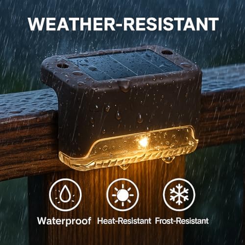 Solar Deck Lights Outdoor 16 Pack, Peel And Stick Deck Railing Lights, Long-lasting & Durable Waterproof For Outdoor Stairs, Step, Fence, Yard, Balcony, Patio, Railing, Garden & Pathway, (Warm White) - Image 3
