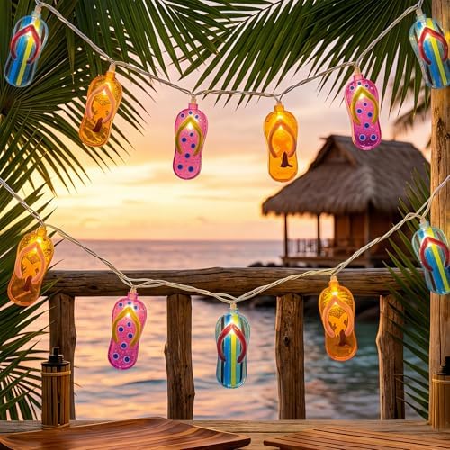 8.5Ft Slipper String Lights Tropical Beach Themed String Lights with 10 Colorful Flip Flops, Outdoor Flip Flop Fairy Light for Summer Bedroom Wedding Tent Holiday Party Decoration (Pack of 2) - Image 2