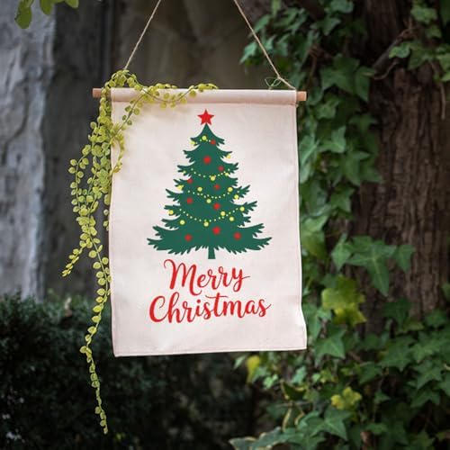 Moslion Merry Christmas Tree Garden Flag 12.5x18 Inch Mistletoe Pine Trees with Stars Light Yard Flag Burlap Banners Vertical Double Sided for Farm House Outside - Image 3