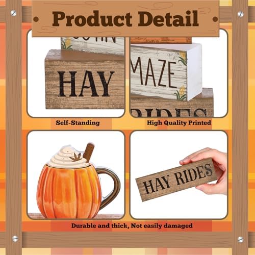 Lineshading 4 Pcs Fall Tiered Tray Decor, Wooden Pumpkin Farmhouse Signs - Image 5