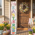 Yerliker Easter Porch Sign and St. Patrick's Day Yard Sign 47" 2 In1 Double Side Wooden Welcome Easter Eggs Door Hanging Happy Banner Luck Green Shamrock Front Door Outdoor Decor by Yerliker