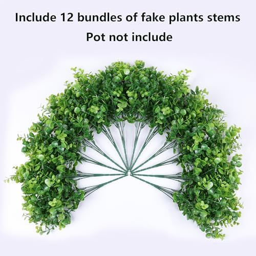 Artificial Faux Outdoor Plants for Spring Summer Decoration, 12 Bundles Fake Plastic Eucalyptus UV Resistant Look Real Fake Plants for Planter Outside Front Door Porch Patio Balcony Garden Indoor Yard - Image 5