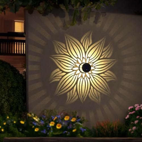 Hapjoy Solar Fence Lights 4 Pack Solar Deck Lamps Outdoor Decorations Powered Step Lights Wall Waterproof LED Warm Decorative Lighting for Garden (Flower, 4) - Image 6
