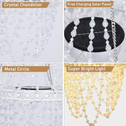 Solar Hanging Crystal Chandelier Outdoor Decorative Garden Light - Image 4