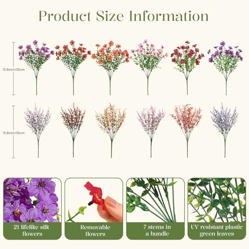 SHareconn 24 Bundles Artificial Flowers for Outdoors UV Resistant Decor - Image 3