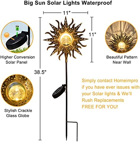 HOMEIMPRO Large Sun Solar Garden Decor Lights Outdoor Garden Gifts Mom Dad, Crackle Glass Metal Stake Backyard Decor, Waterproof LED Lights for Lawn Patio Ornaments, Mothers Day Gifts for Women - Image 4