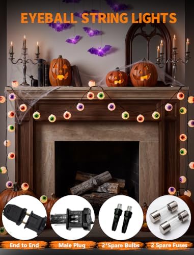 GOOTHY Halloween Eyeball String Lights 8.5Ft Halloween Decorative String Lights with 10 Incandescent Multicolor Eyeball Lights for Party, Christmas, Carnival, Celebration Indoor/Outdoor Decor - Image 4