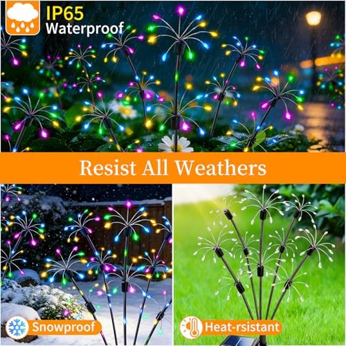 VOOKRY Solar Garden Lights Outdoor, 4 Pack Multicolor Fairy Firework Lights - Image 4