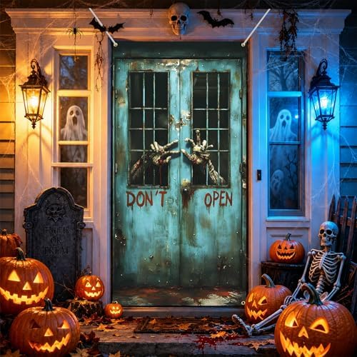 35.4" x 70.8" Halloween Door Cover, Haunted House Front Door Decor by seewan