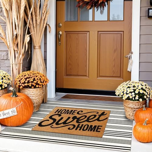 Fall Front Door Mat 2.3'x3.6', Cotton Washable Striped Outdoor Rug - Image 3