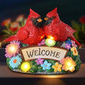 Solar Garden Statues 5.3" Couple Red Cardinal Figurines with Welcome Sign by YHSOLAR