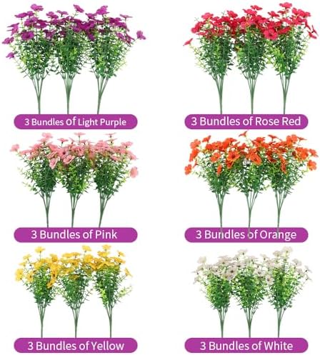 18 Bundles Artificial Outdoor Flowers for Spring Decoration, Fake Silk Daisy Flowers Realistic UV Resistant for Outside indoor Planter Front Door Porch Yard Patio windowsill Home Decor (Mix 6 colors) - Image 3