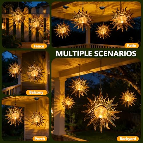 Solar Sun Lanterns Outdoor Waterproof Hanging Solar Lights Garden Decor - Image 3