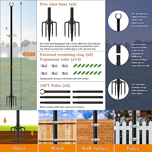 Mutovlin 6 Pack String Light Poles,10 Ft Light Poles for Outside String Lights,Outdoor Lights Pole with Fork,Metal Poles Stand for Patio Deck Backyard - Image 4