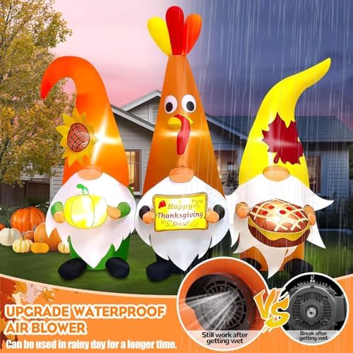 7FT Thanksgiving Day Inflatable with LED Light, Kalolary Thanksgiving Three Gnome Inflatable Fall Harvest Outdoor Decoration Thanksgiving Yard Blow up Inflatable for Lawn Home Holiday Autumn Party - Image 5