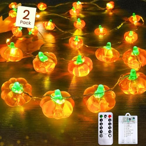 2 Pack 30LED Pumpkin Fall Decorations String Lights Battery Operated Remote by BOSSERN