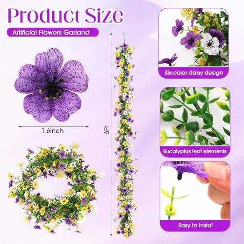 2 Pcs 6 ft Artificial Flowers Wisteria Garland, Purple Yellow - Image 2