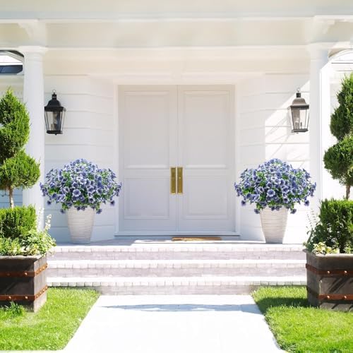 Grunyia Artificial Fake Flowers for Outdoor Spring Decoration, 16 Bundles Faux Silk Colorful Daisy UV Resistant Realistic for Outside Porch Patio Home Yard Garden Planters Pots Window Box (Blue) - Image 4