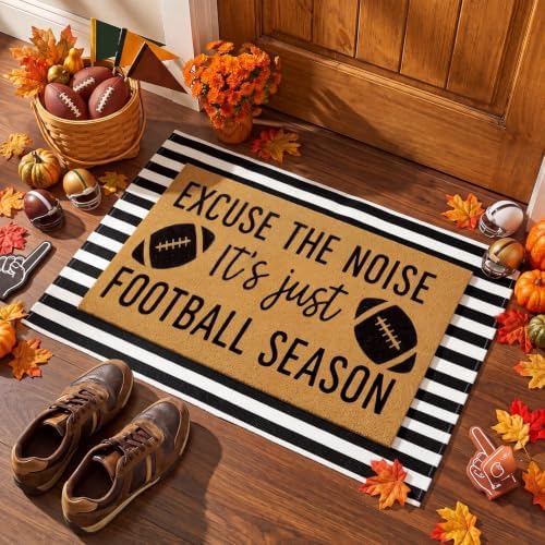 Honoson 2 Pcs Fall Football Welcome Doormat with Black and White Striped by Honoson