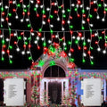 2 Pack Red White Green Christmas Icicle Lights Battery Operated, Total 204 LED Twinkle Icicle Lights 20Ft Clear Wire with 8 Lighting Modes Timer Function for Outdoor Indoor House Party Decoration by echosari