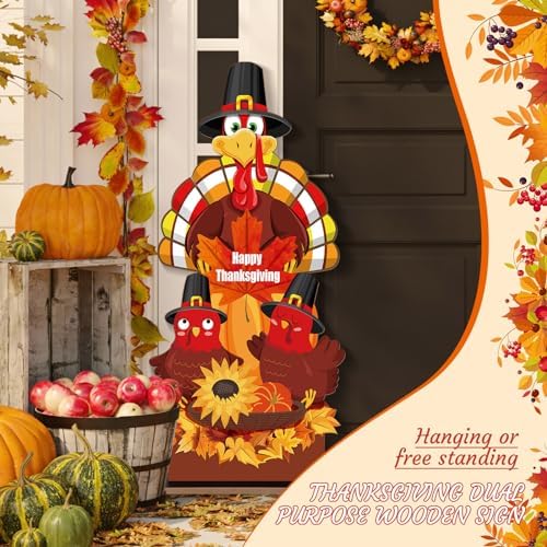 32 Inch Thanksgiving Porch Sign Standing Decor, Turkey - Image 3