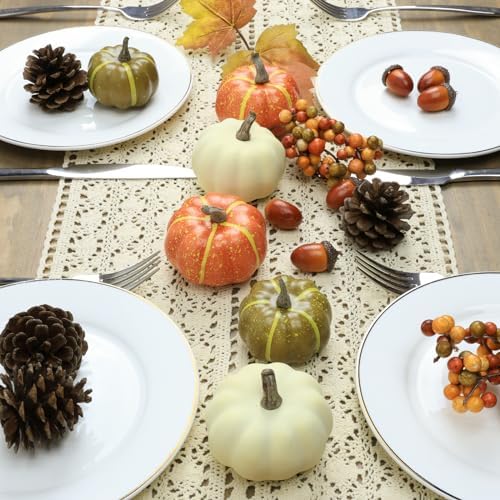 20 Pcs Realistic Fall Mini Pumpkin Decorations, Pumpkin Decor with Maple Leaves, Pine Cones, Acorns,Thanksgiving Decorations Indoor for Home Farmhouse Harvest Thanksgiving Table Decor - Image 5