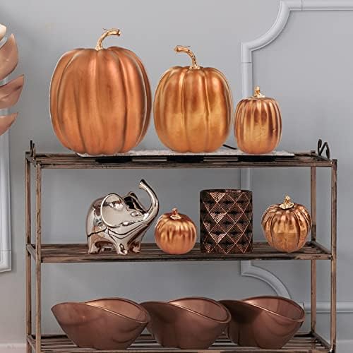 Winlyn 7 Pcs Assorted Sizes Artificial Metallic Bronze Pumpkins Rustic Decorative Fall Foam Pumpkins for Gifts Thanksgiving Halloween Harvest Fall Wedding Table Centerpiece Mantel Shelf Decor - Image 7