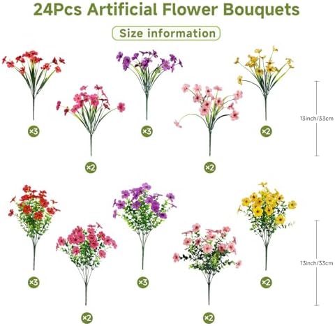 Alupssuc 24 Bundles Artificial Daisy Flowers UV Resistant for Outdoor Decor - Image 3