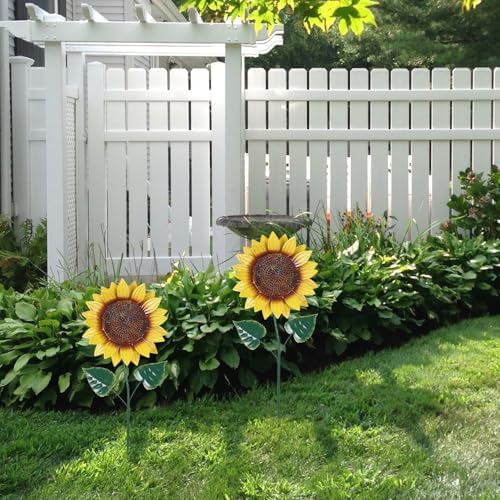 hogardeck Garden Decor for Outside, 2 Pack Sunflower Decorative Garden Stakes for Fall Outdoor Yard Decor, Metal Yard Art with Shaking Head for Garden Lawn Porch Decorations - Image 7